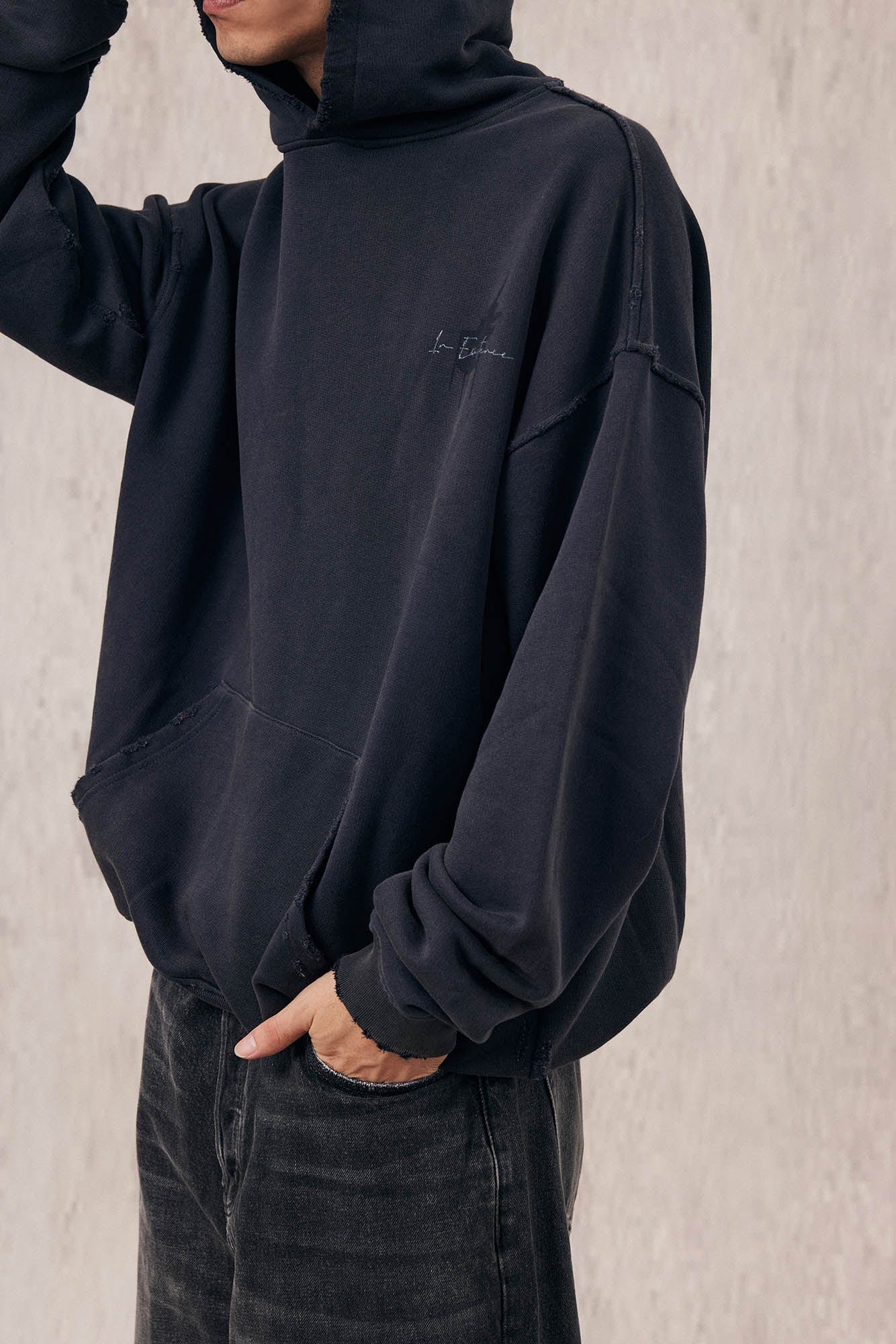 IN EXISTENCE Washed Frayed Graphic Hoodie