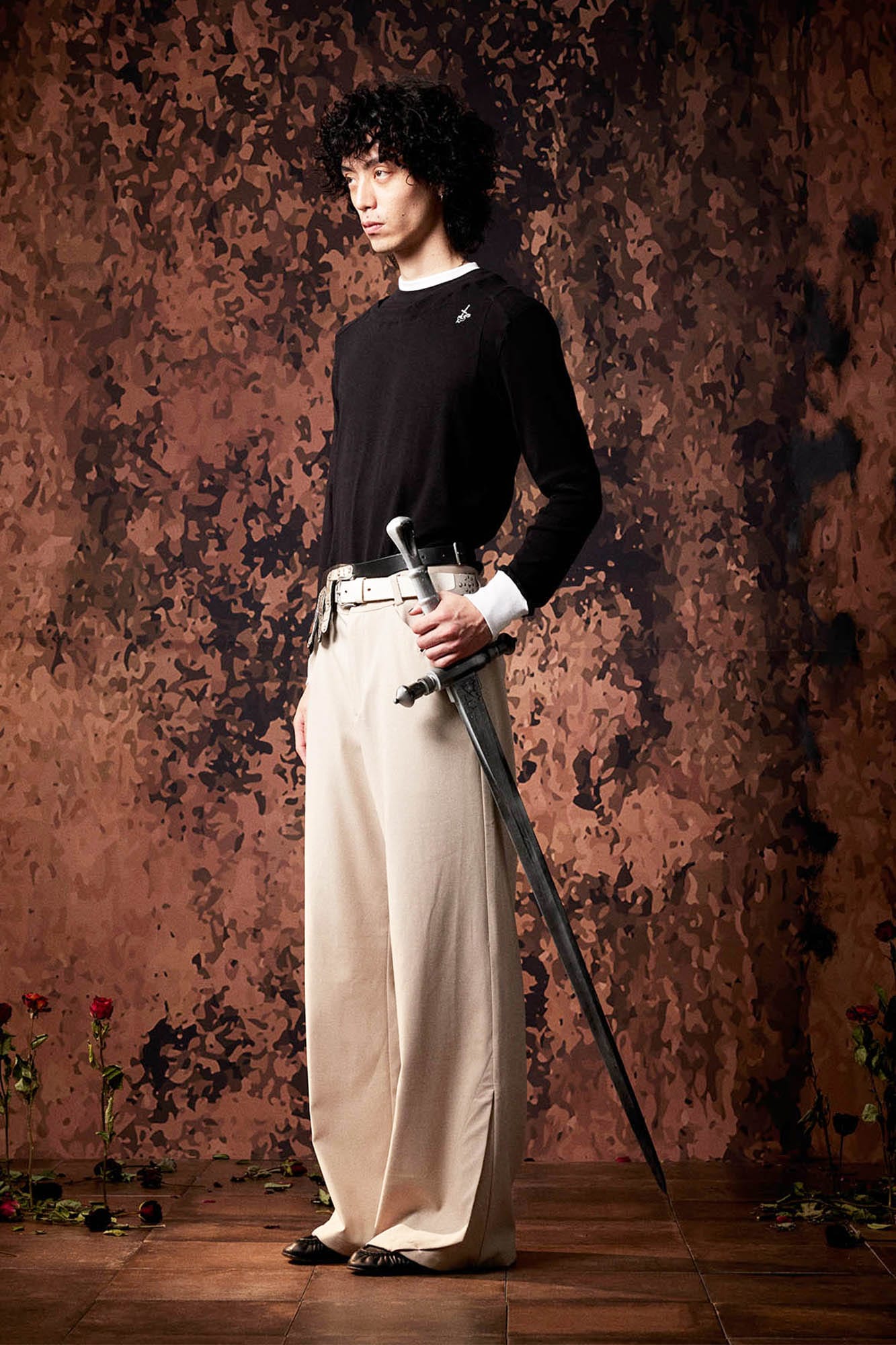 IN EXISTENCE Layered Asymmetrical Neck Embroidered Long-Sleeve Tee