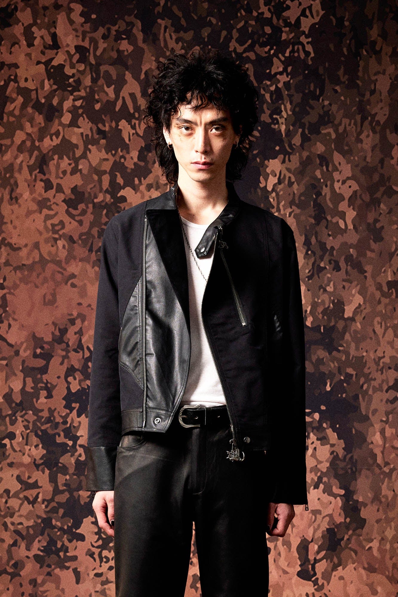IN EXISTENCE Multi-Zip Asymmetrical Spliced Leather Biker Jacket
