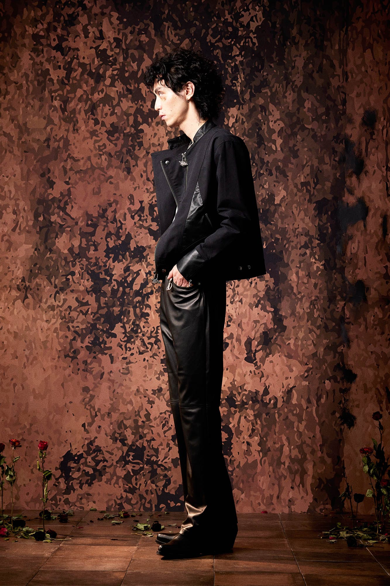 IN EXISTENCE Multi-Zip Asymmetrical Spliced Leather Biker Jacket