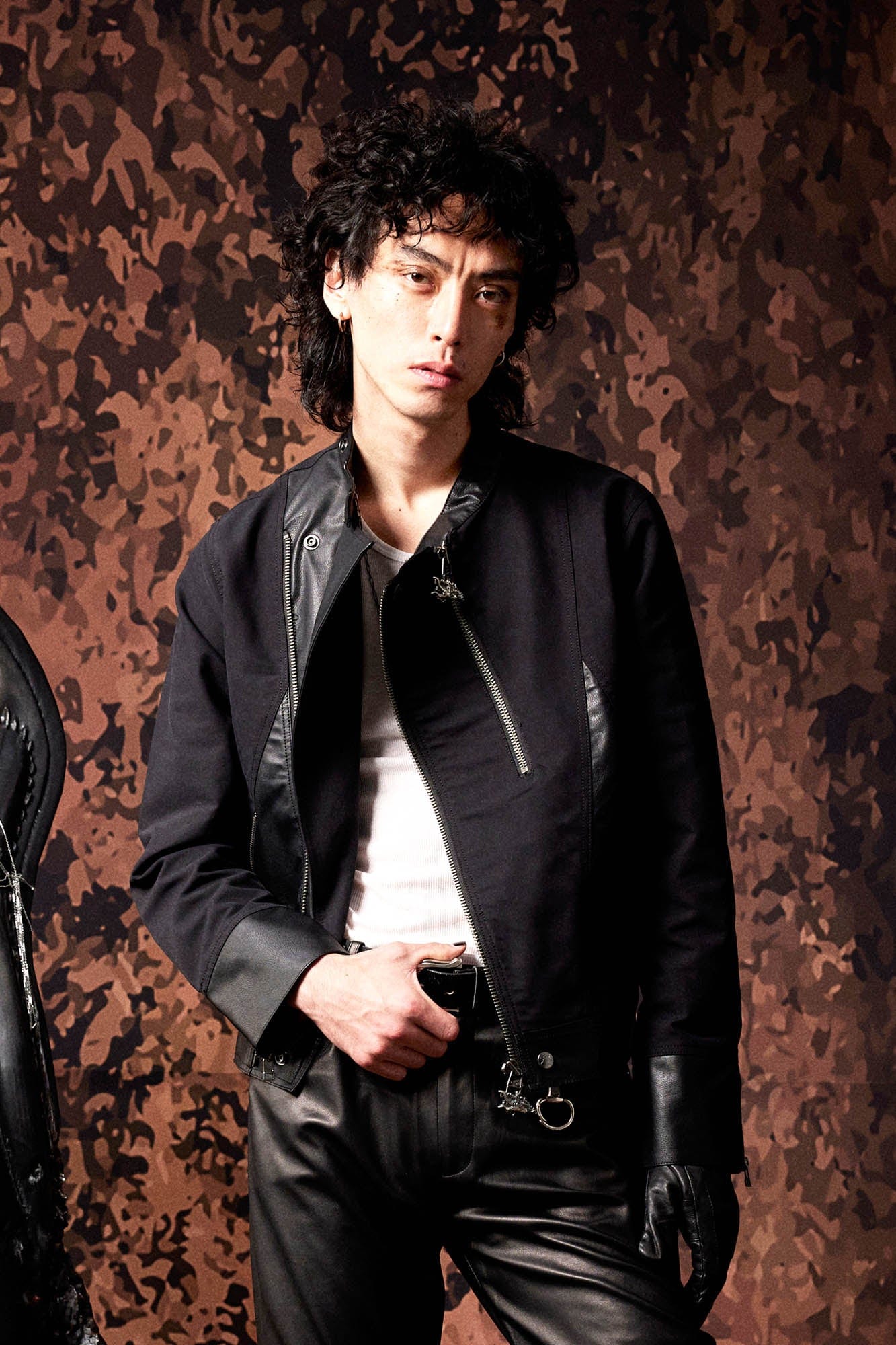 IN EXISTENCE Multi-Zip Asymmetrical Spliced Leather Biker Jacket