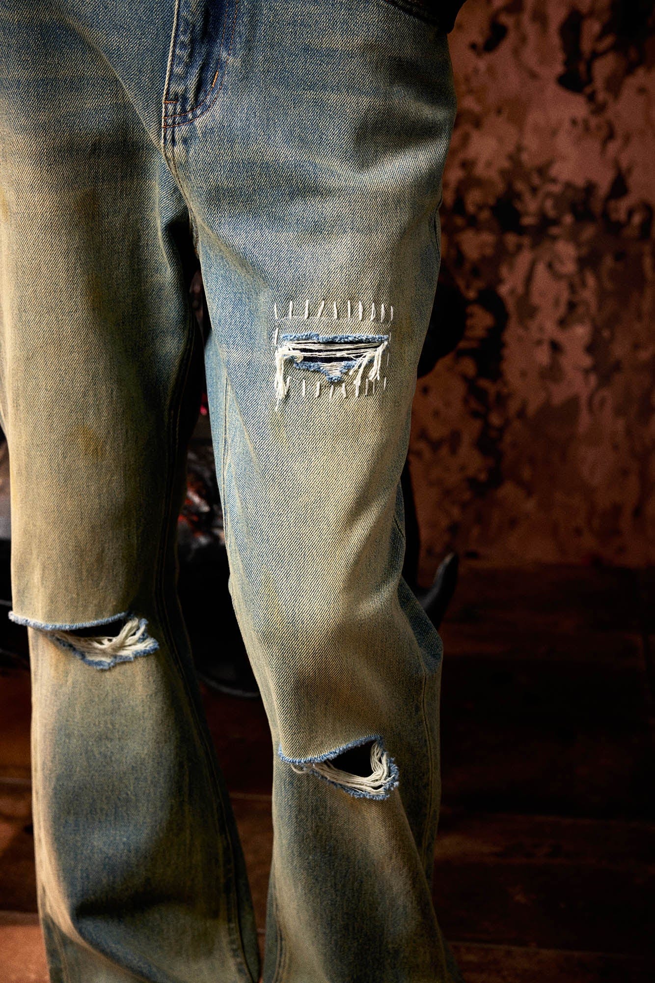 IN EXISTENCE Distressed Cut-Out Oversized Jeans