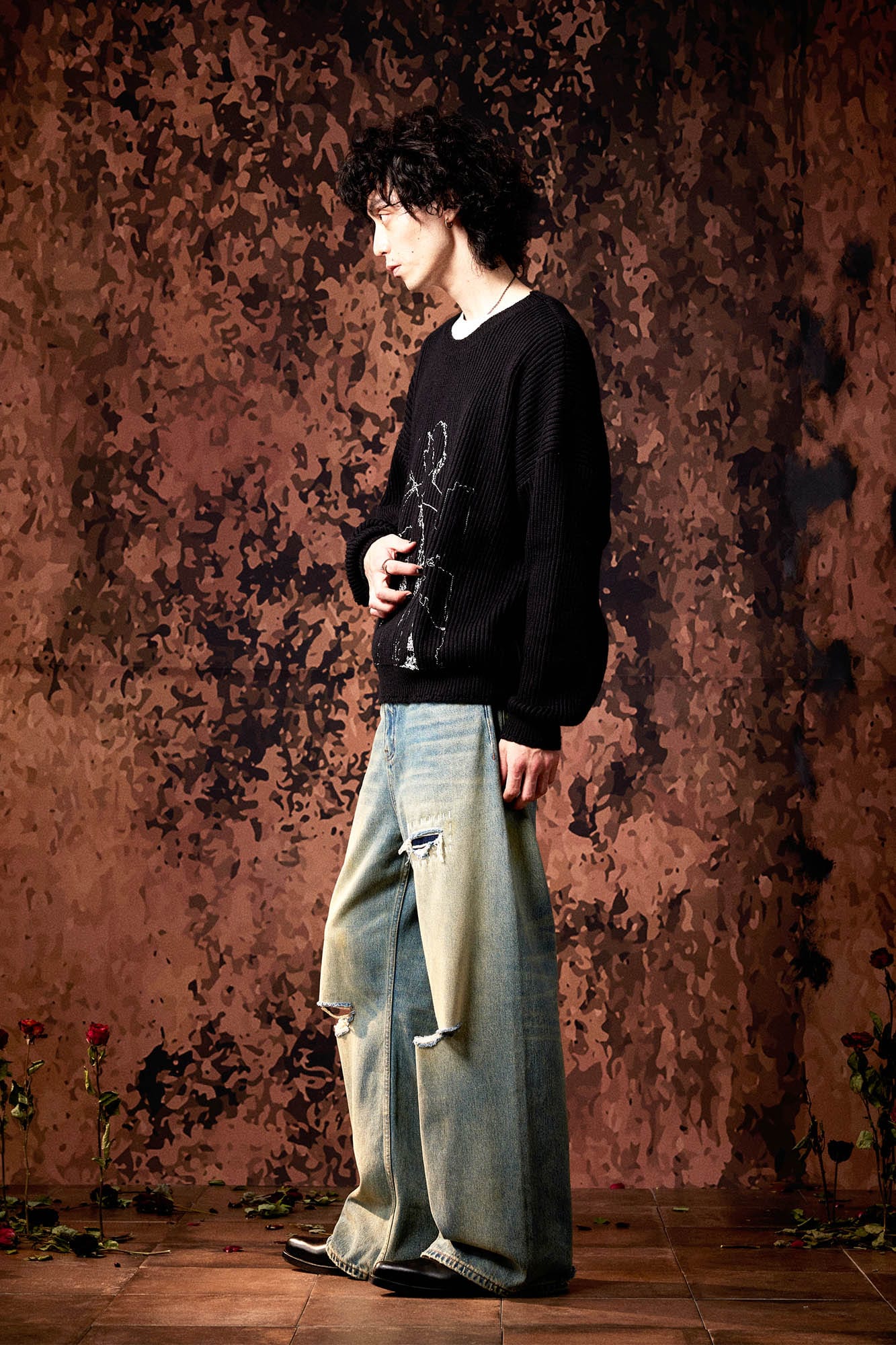 IN EXISTENCE Distressed Cut-Out Oversized Jeans