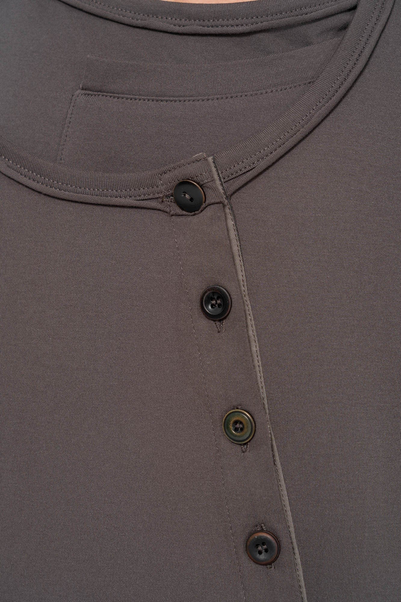 MOITIEDEPETALE Layered Asymmetrical Henley Long-Sleeve Tee