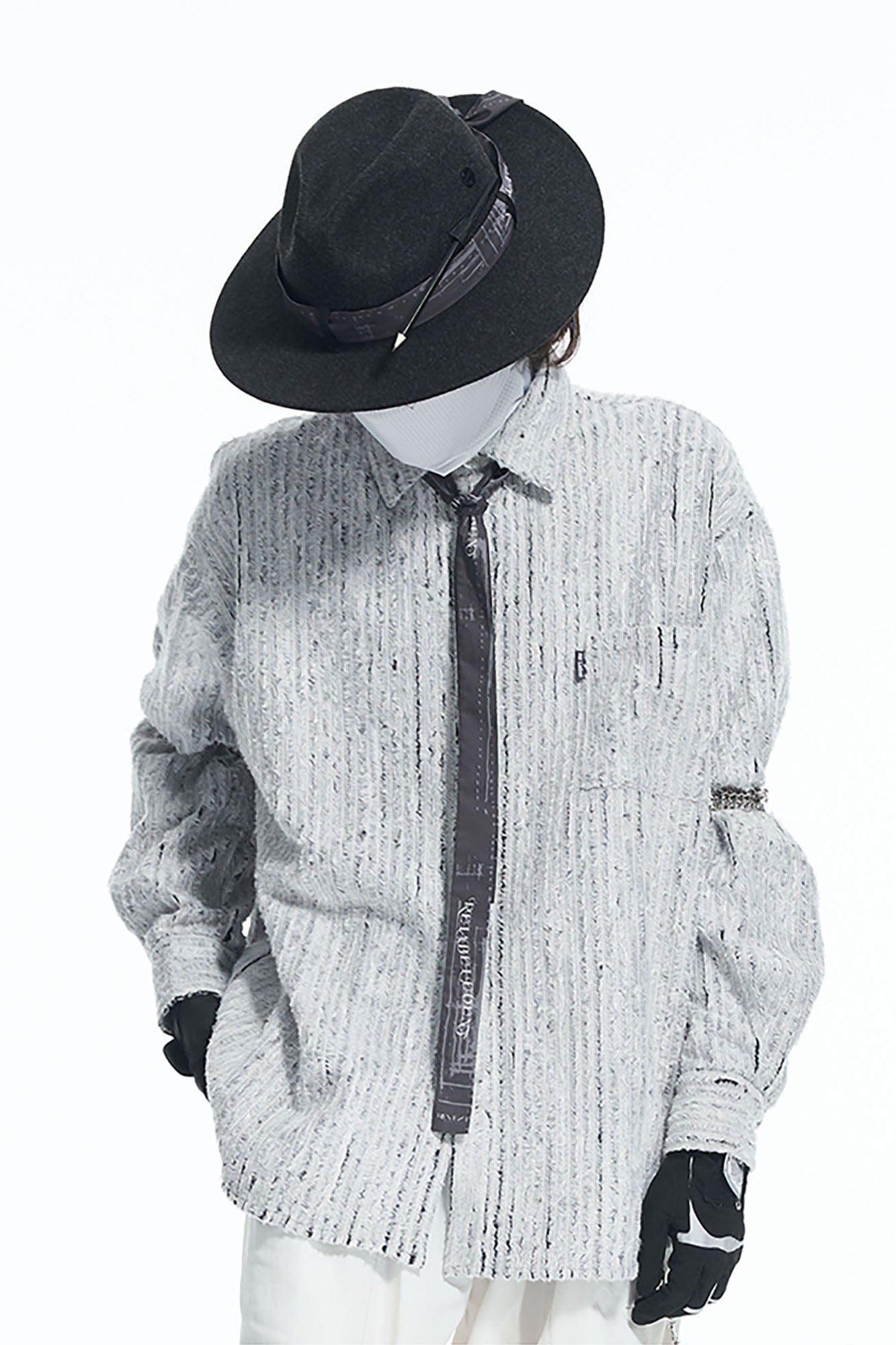 RELABEL Wool Felt Detachable Silk-Scarf Fedora Hat