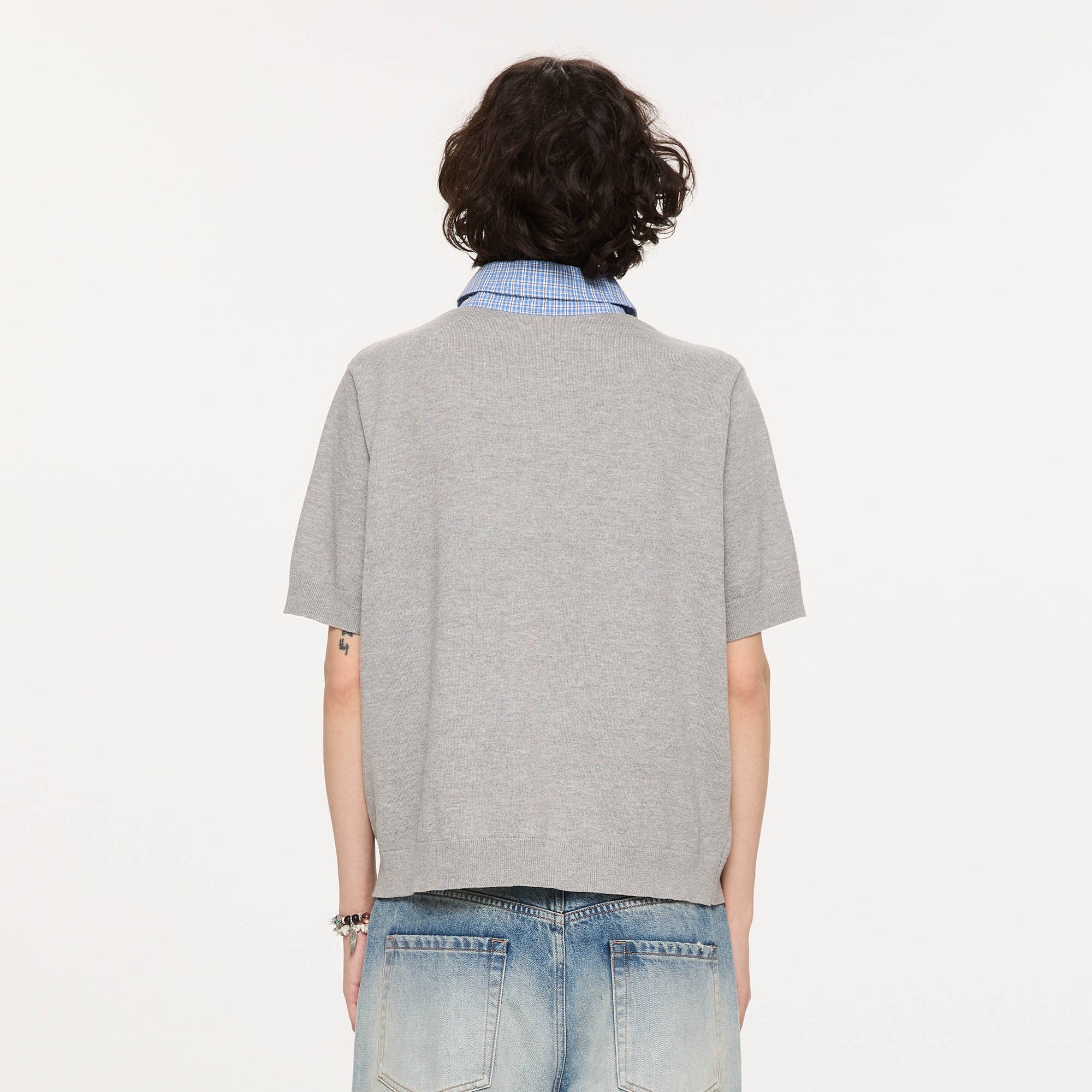 KREATE Preppy Spliced Plaid Collar Knit Polo