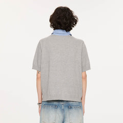 KREATE Preppy Spliced Plaid Collar Knit Polo