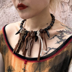 ILLUSORY Tribal Tassel Beaded Fang Necklace