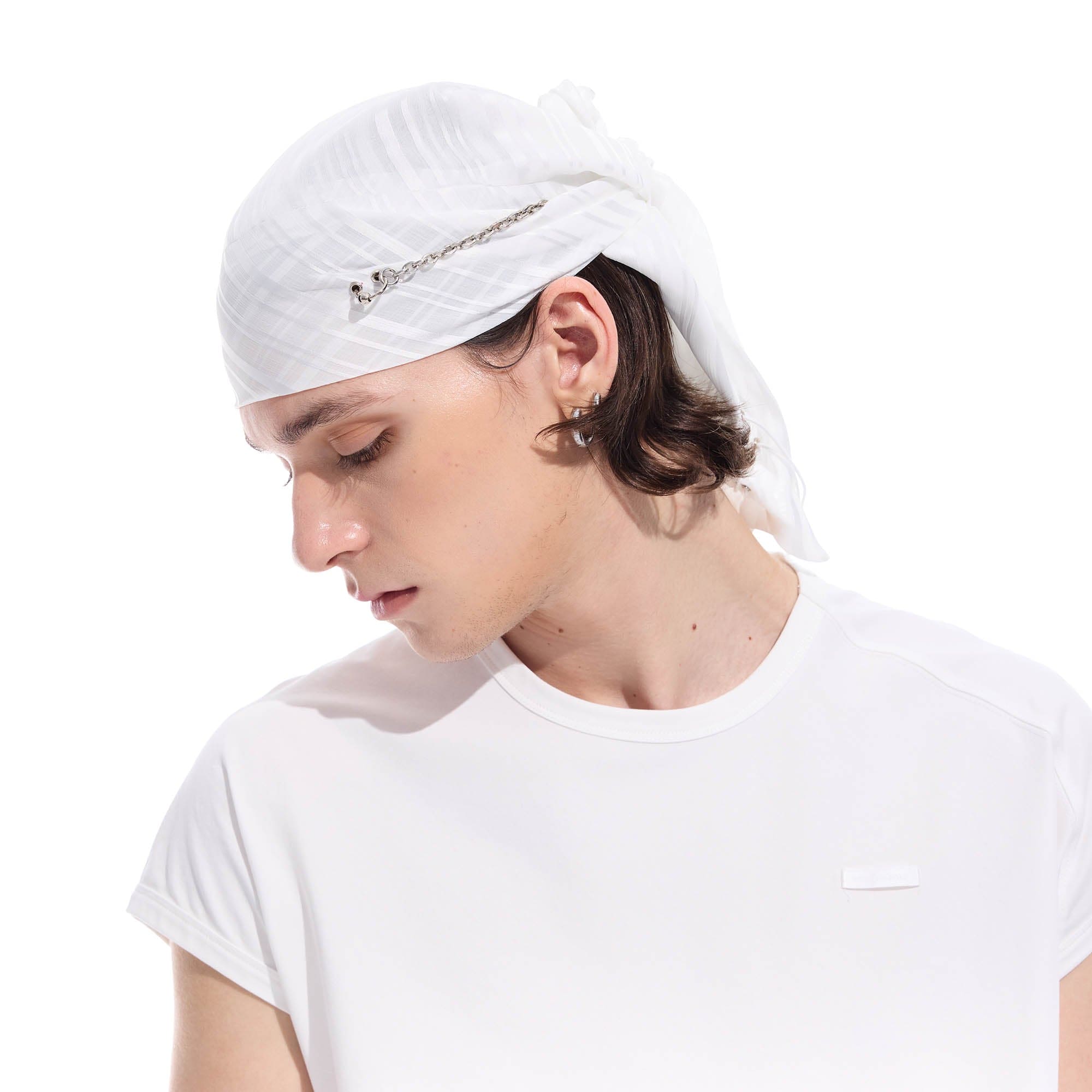 WHISTLEHUNTER Striped Detachable Chain Lace-Up Headscarf
