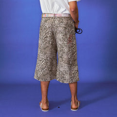 TRECLUB Leopard Washed Embroidered Cropped Pants