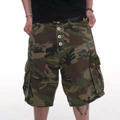 PHANTOMHUNTER Multi-Pocket Spliced Embroidered Camo Shorts