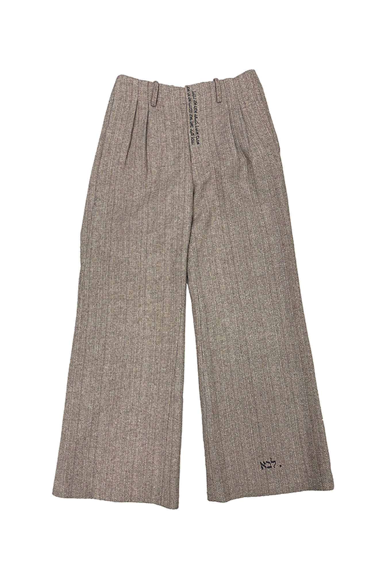 RICHILL Herringbone Hebrew Embroidery Wool-Blended Trousers