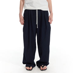 WHISTLEHUNTER Pinstriped Pleated Drawstring Wide-Leg Pants