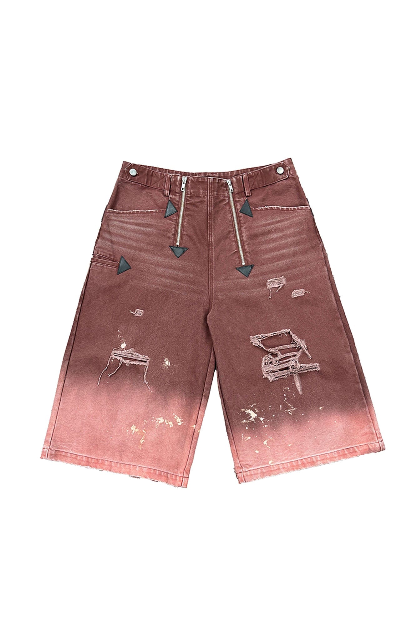 RICHILL Distressed Fade Washed Arrow Zipper Shorts