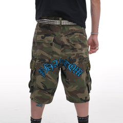 PHANTOMHUNTER Multi-Pocket Spliced Embroidered Camo Shorts