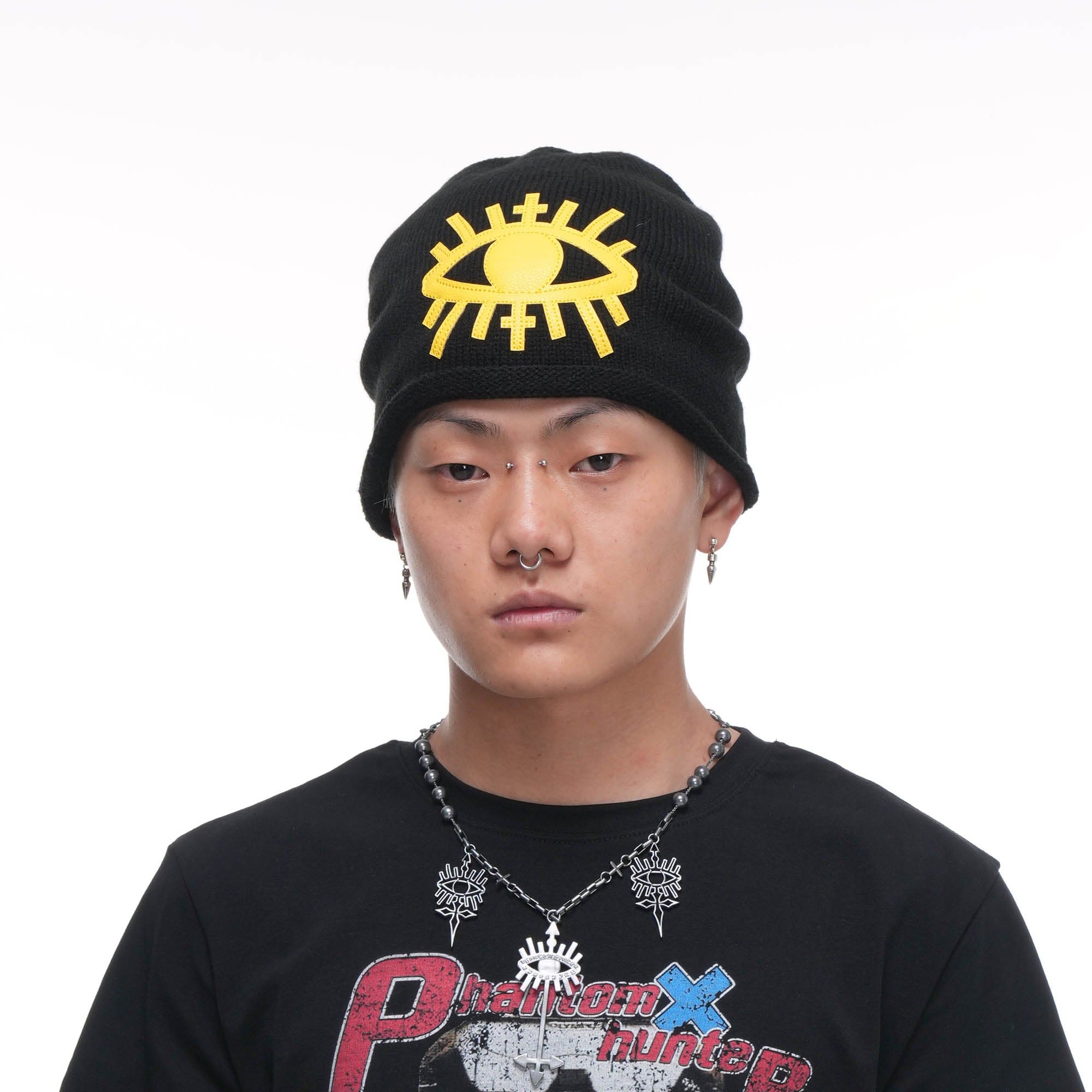 PHANTOMHUNTER Embroidery Eye Patchwork Beanie