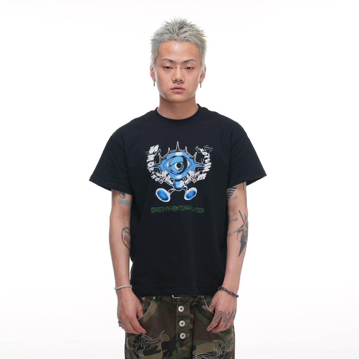PHANTOMHUNTER Cartoon Eyeball Graphic Embroidered T-Shirt