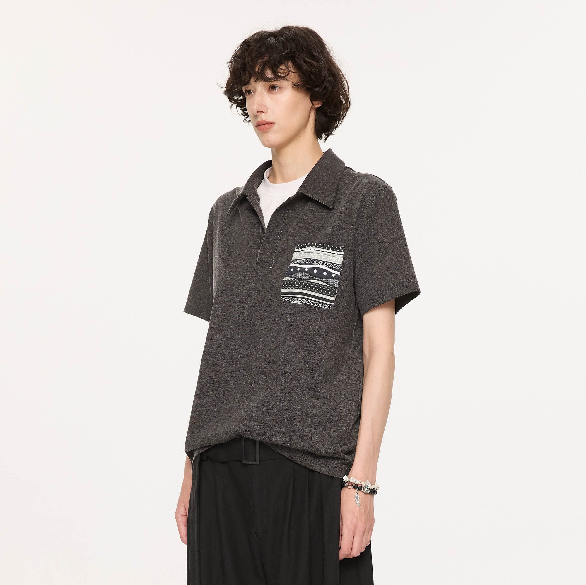 KREATE Layered Fair Isle Pocket Polo T-Shirt