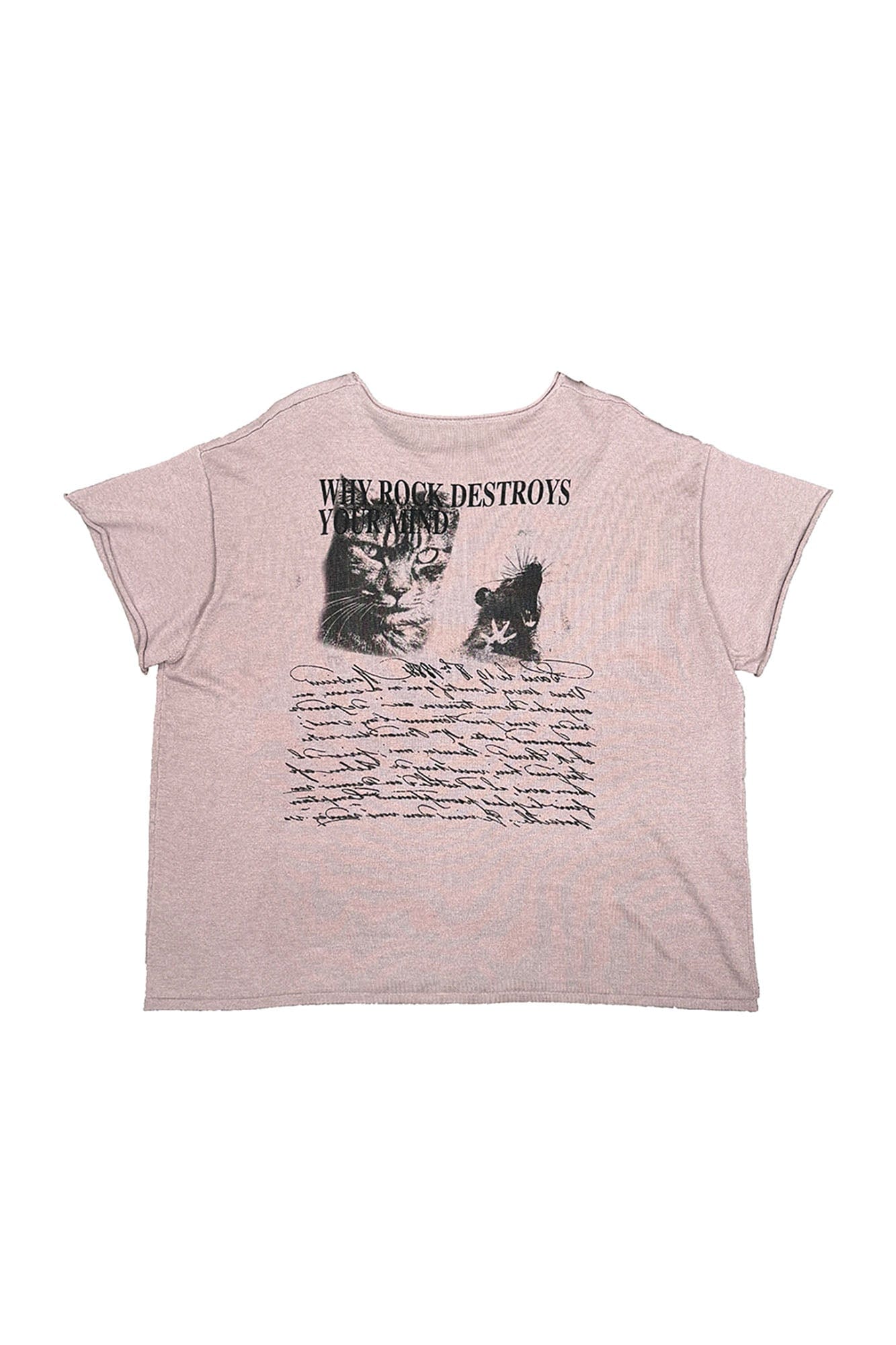 RICHILL Cat and Mouse Graphic Frayed Sleeve T-Shirt