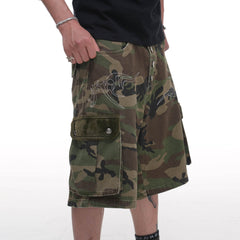 PHANTOMHUNTER Multi-Pocket Spliced Embroidered Camo Shorts