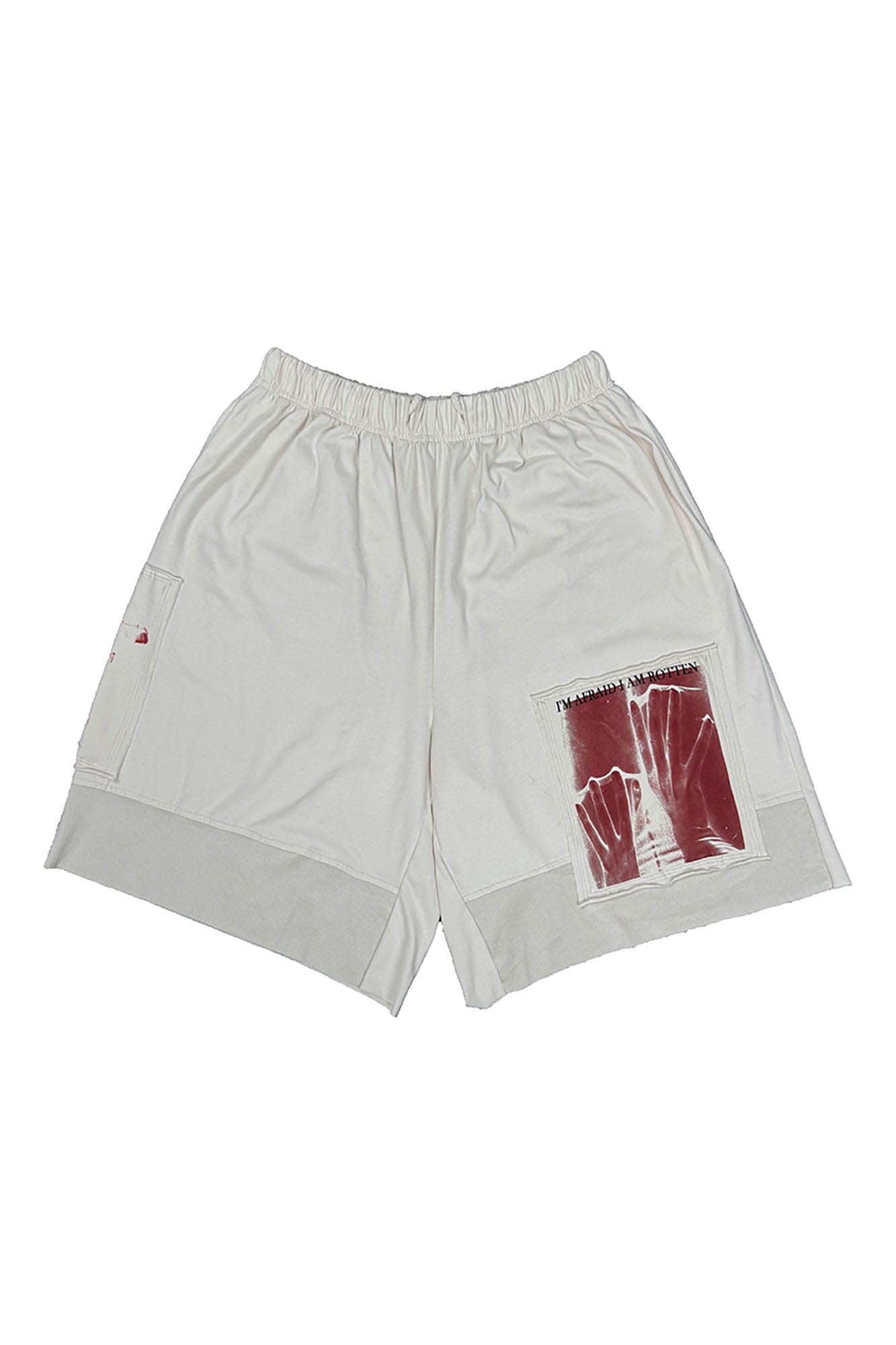 RICHILL Graphic Patchwork Raw Hem Drawstring Shorts