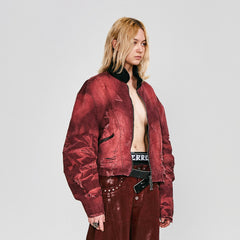 FLYERRER Distressed Curved Spliced Jacket Burgundy