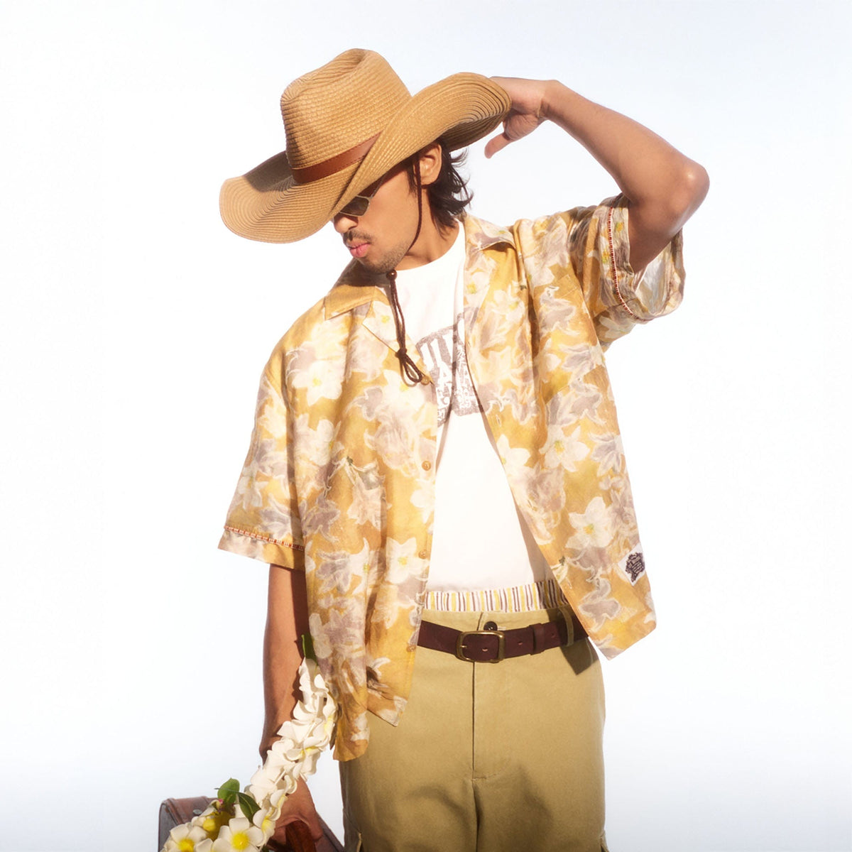 TRECLUB Floral Full-Print Cuban Half Shirt