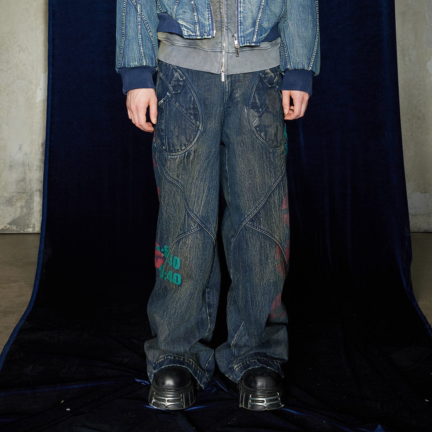 DND4DES Spliced Graffiti Wide-Leg Jeans