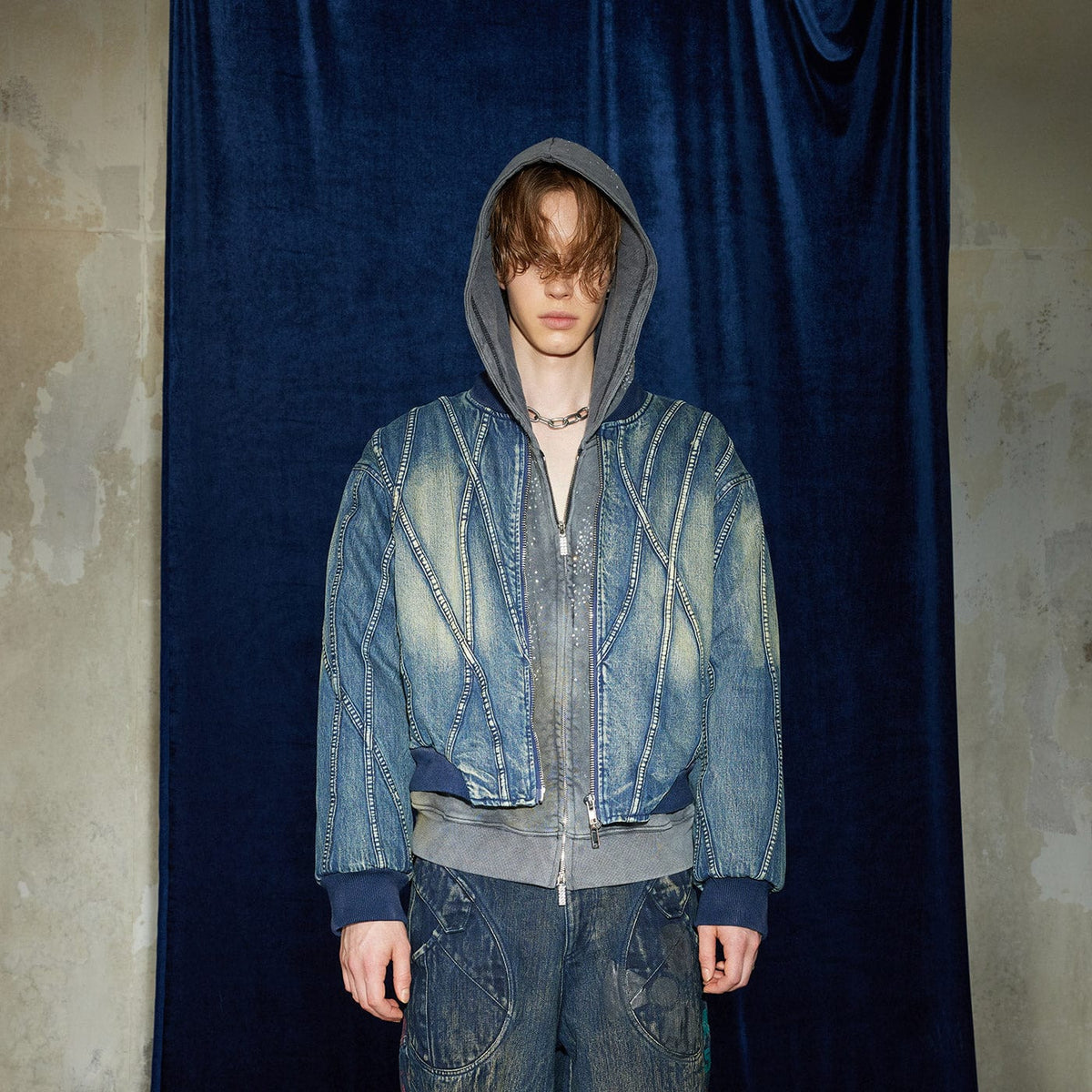 DND4DES Deconstructed Washed Denim Bomber Jacket