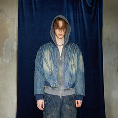 DND4DES Deconstructed Washed Denim Bomber Jacket