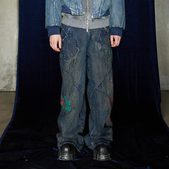 DND4DES Spliced Graffiti Wide-Leg Jeans
