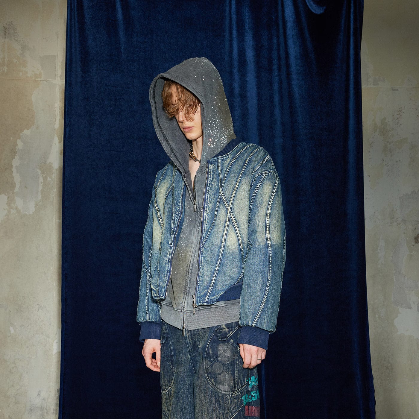 DND4DES Deconstructed Washed Denim Bomber Jacket