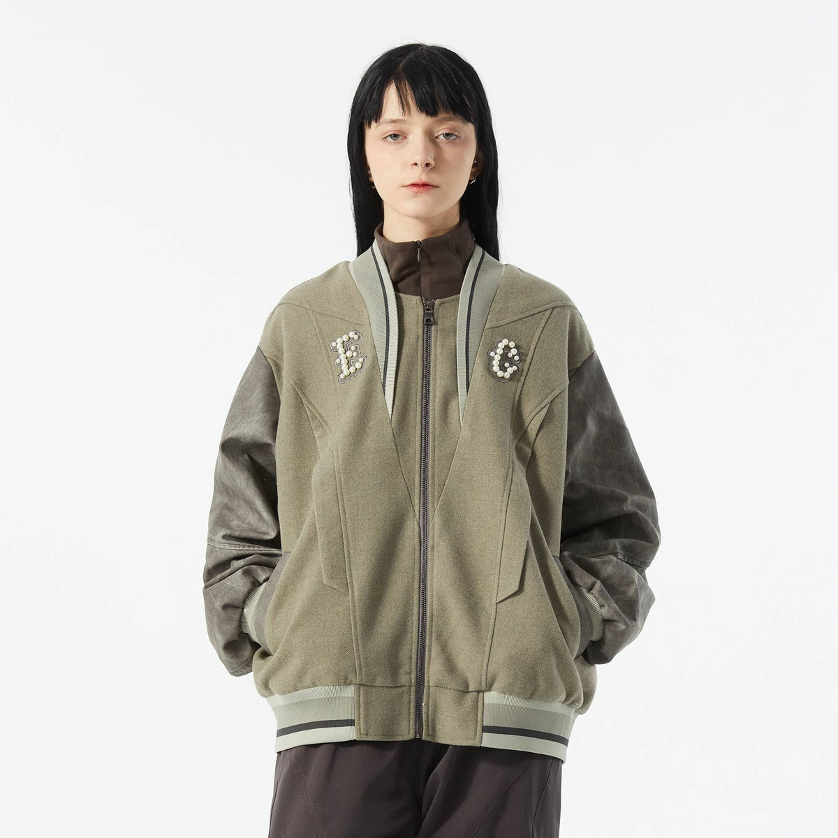 ERROR CODE ROBOT Pearl Embellished Paneled Varsity Jacket