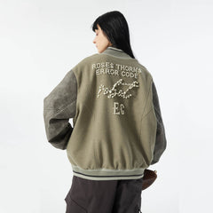 ERROR CODE ROBOT Pearl Embellished Paneled Varsity Jacket