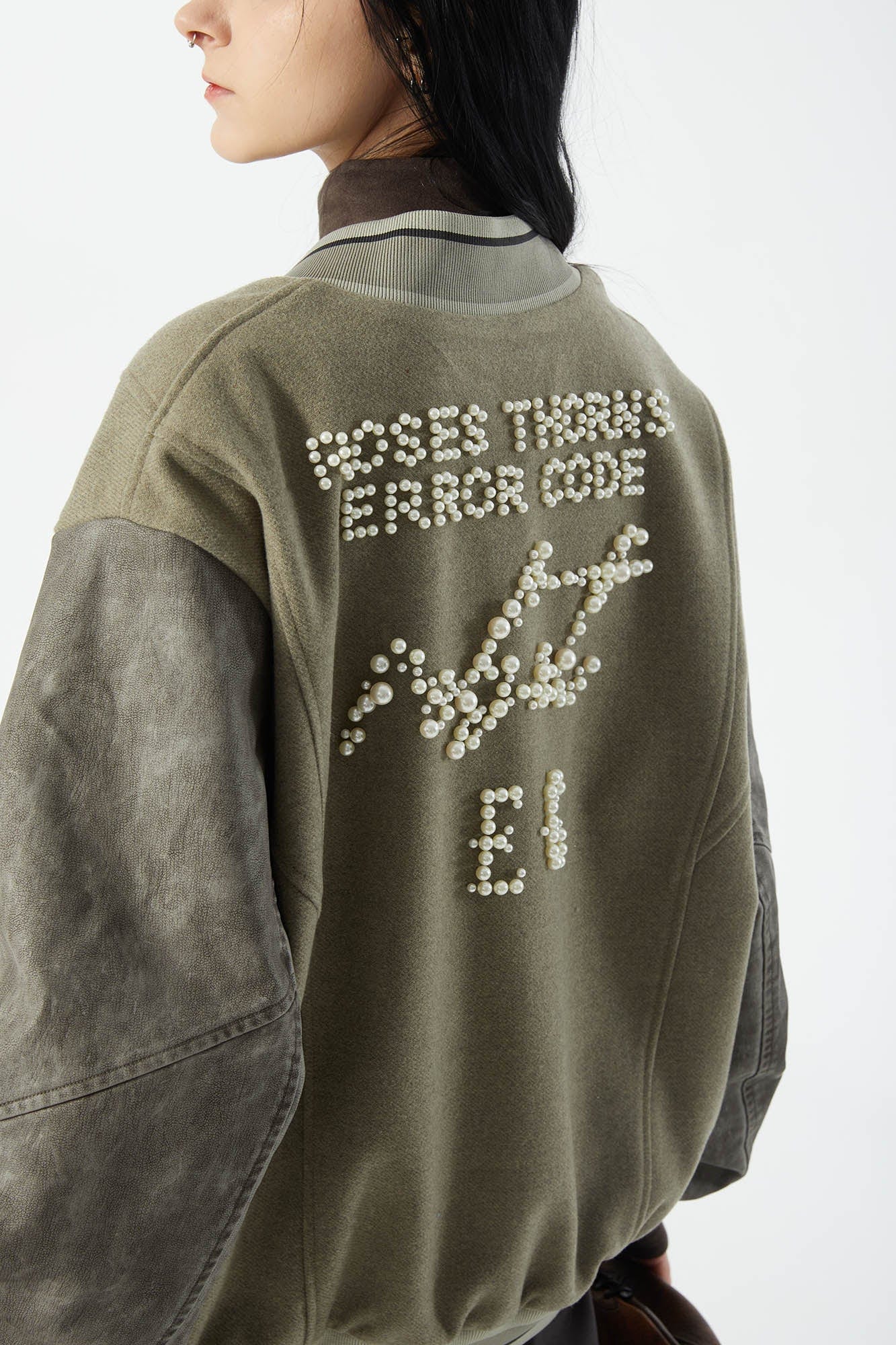 ERROR CODE ROBOT Pearl Embellished Paneled Varsity Jacket