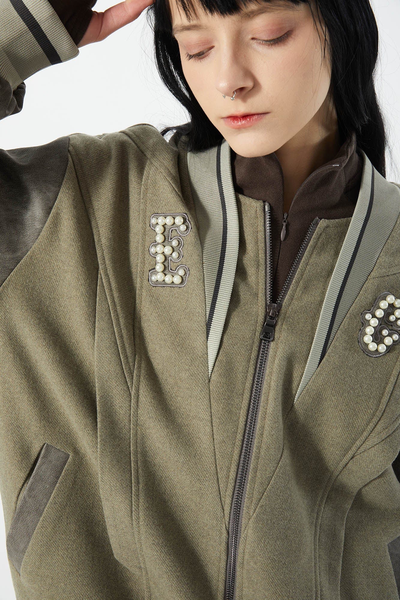ERROR CODE ROBOT Pearl Embellished Paneled Varsity Jacket