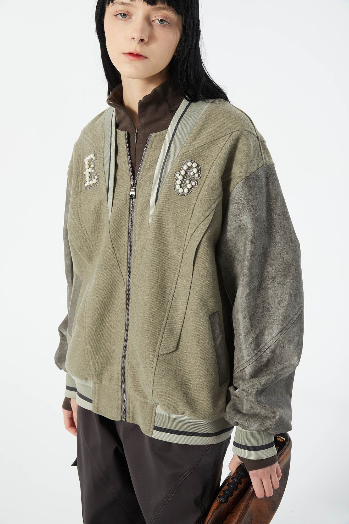 ERROR CODE ROBOT Pearl Embellished Paneled Varsity Jacket