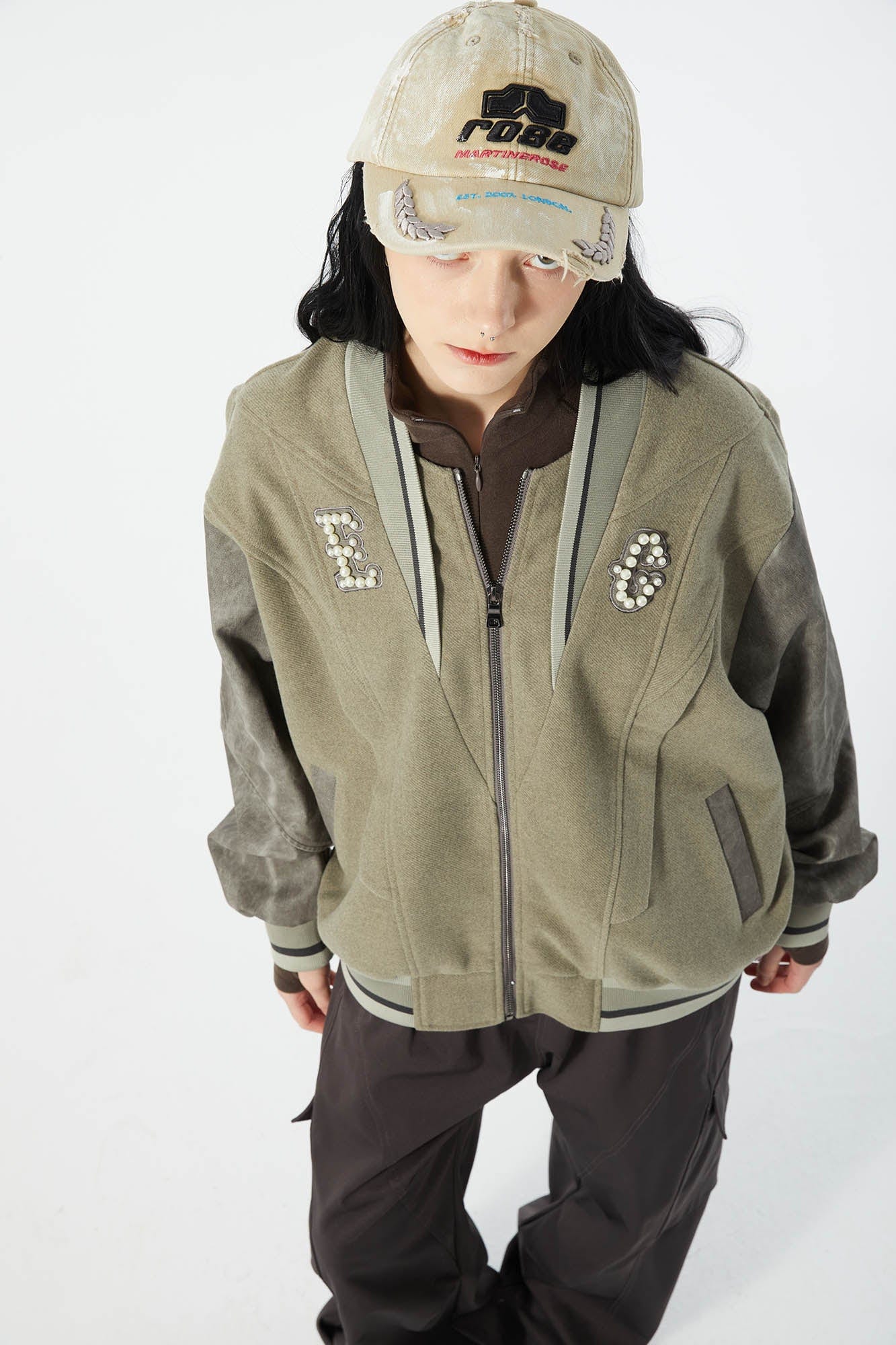 ERROR CODE ROBOT Pearl Embellished Paneled Varsity Jacket