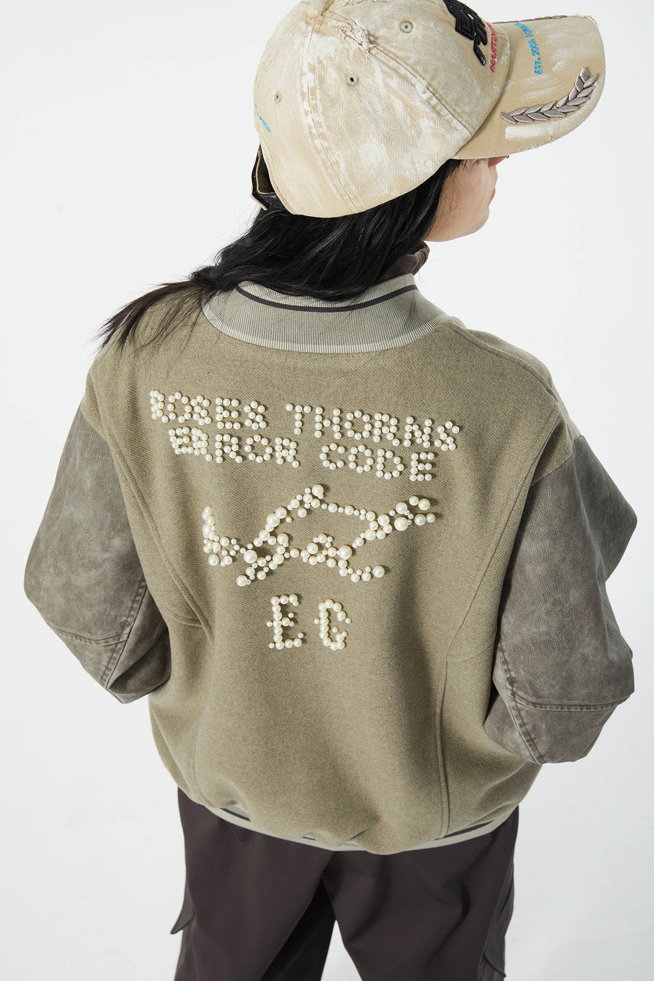 ERROR CODE ROBOT Pearl Embellished Paneled Varsity Jacket