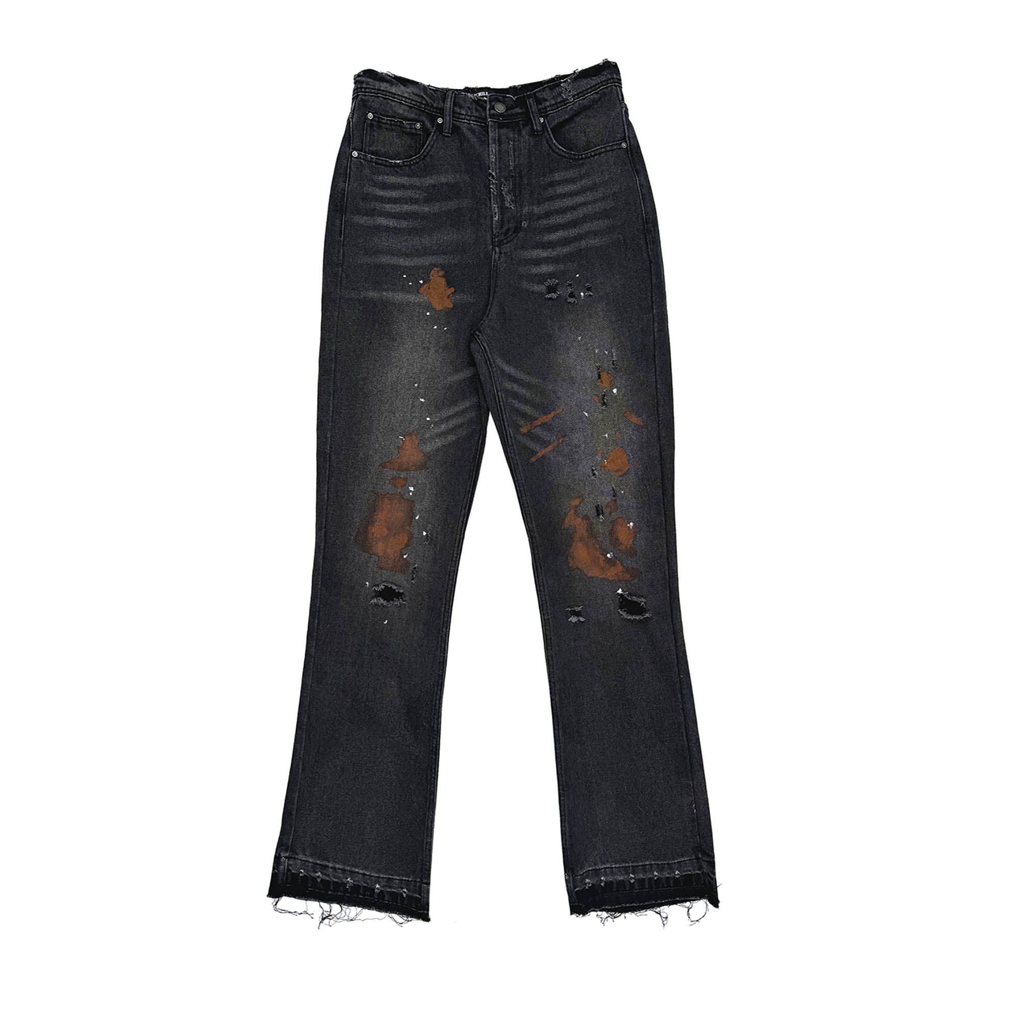 RICHILL Rust-Stained Distressed Flared Jeans