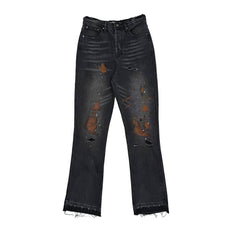 RICHILL Rust-Stained Distressed Flared Jeans
