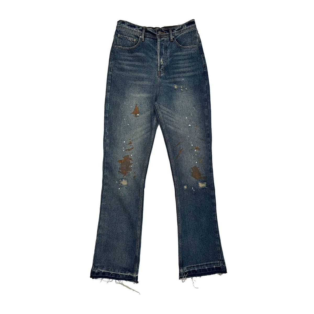 RICHILL Rust-Stained Distressed Flared Jeans