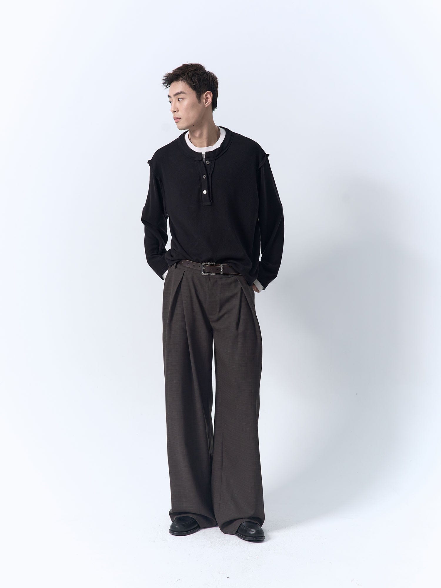 IN EXISTENCE Inverted Pleats Mini Check Wide-Leg Trousers