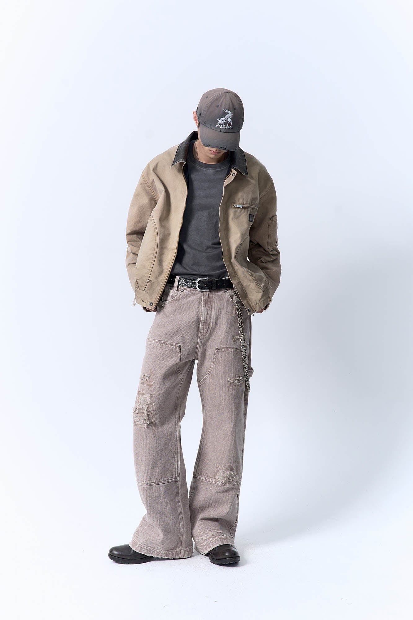 IN EXISTENCE Dirty-Washed Contrast Collar Detroit Jacket