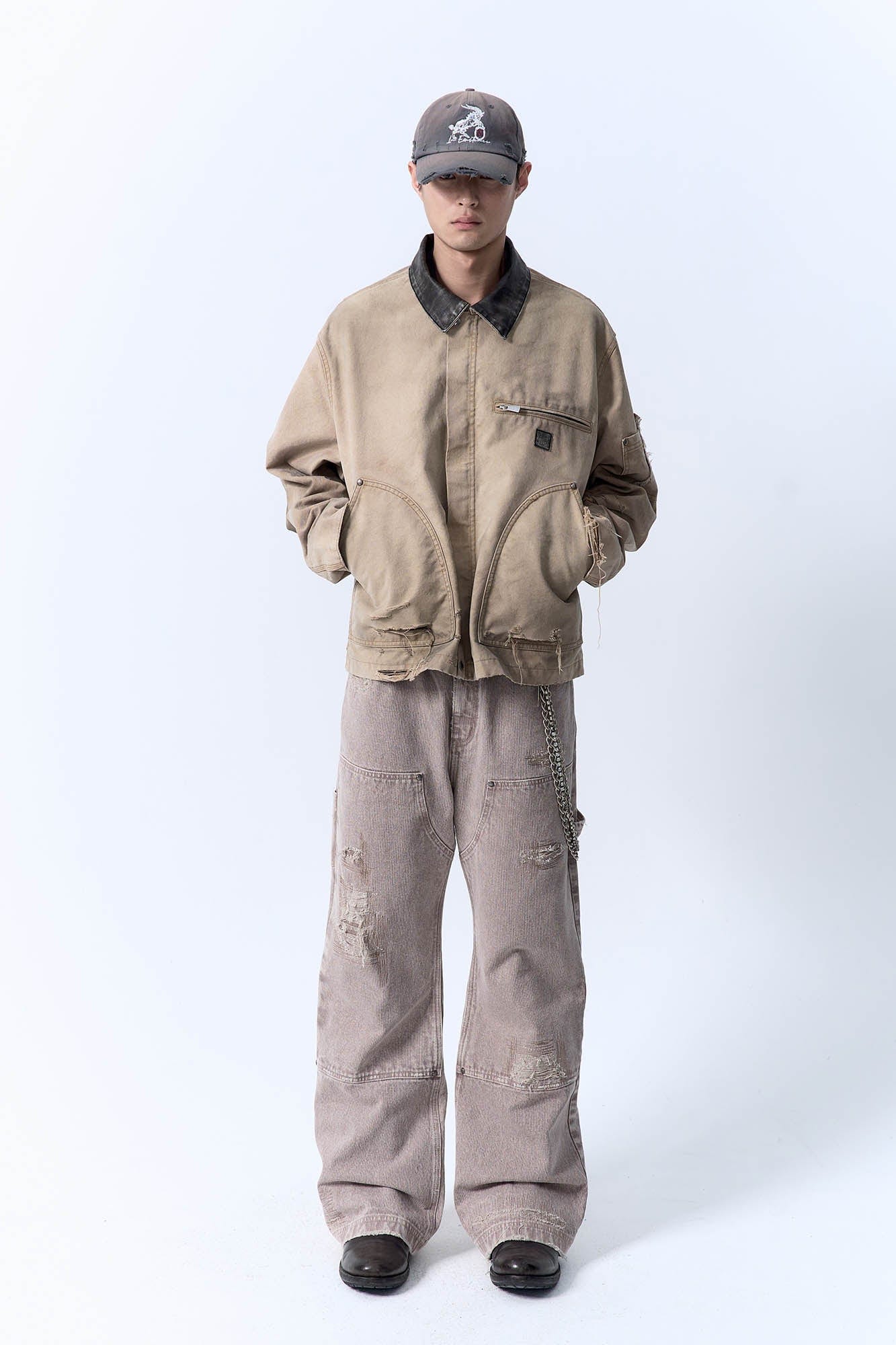 IN EXISTENCE Dirty-Washed Contrast Collar Detroit Jacket