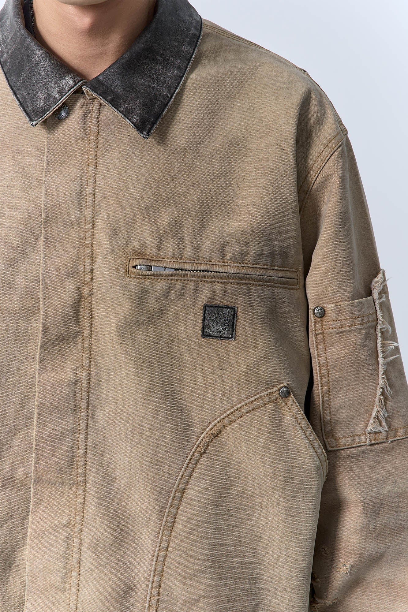 IN EXISTENCE Dirty-Washed Contrast Collar Detroit Jacket