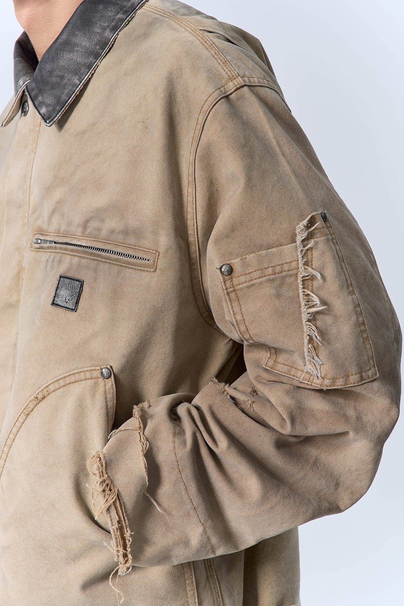 IN EXISTENCE Dirty-Washed Contrast Collar Detroit Jacket
