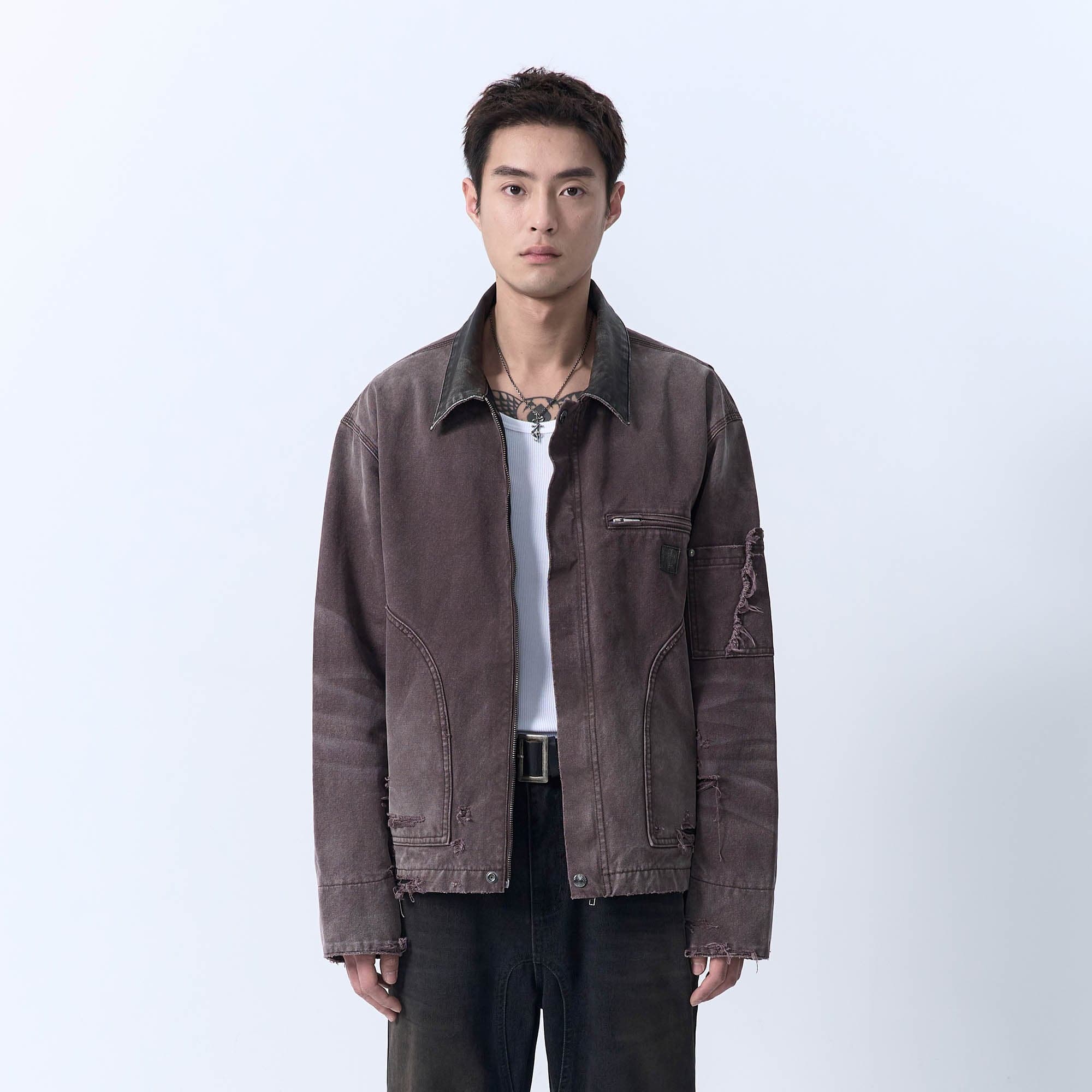 IN EXISTENCE Dirty-Washed Contrast Collar Detroit Jacket