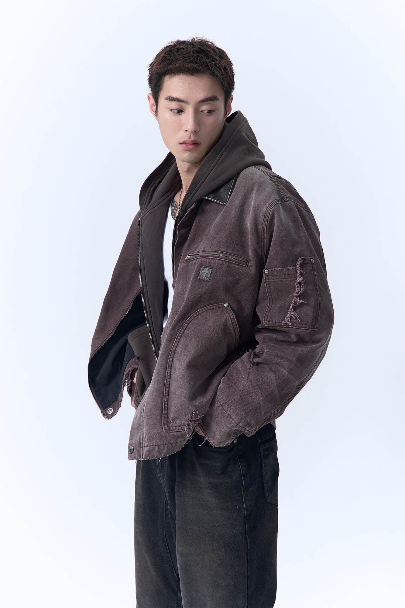 IN EXISTENCE Dirty-Washed Contrast Collar Detroit Jacket