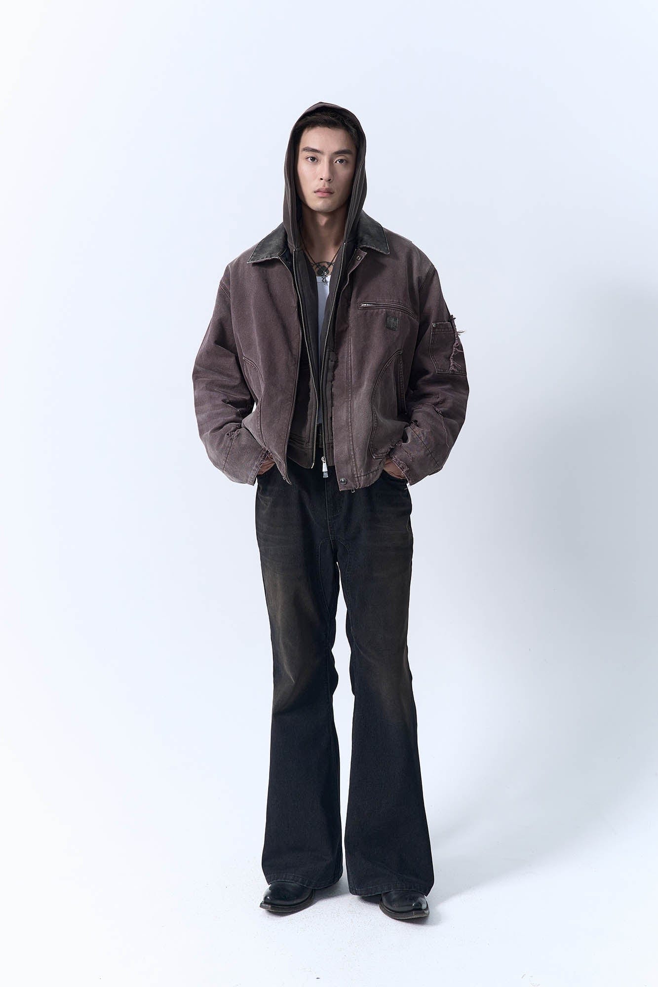IN EXISTENCE Dirty-Washed Contrast Collar Detroit Jacket